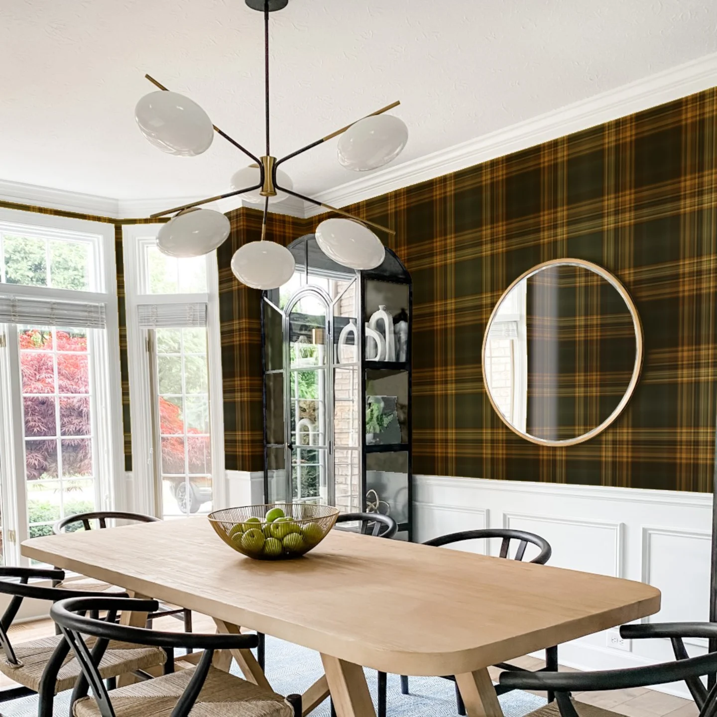 Gold metallic wallpaper with floral skull design