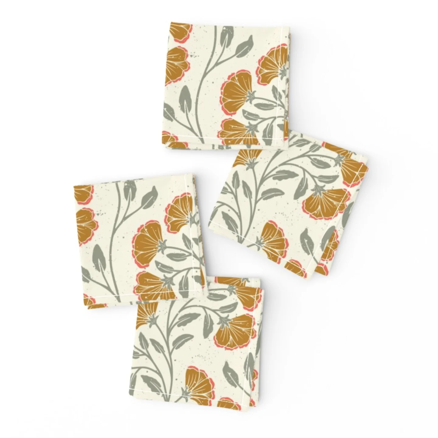 Block print floral cocktail napkin