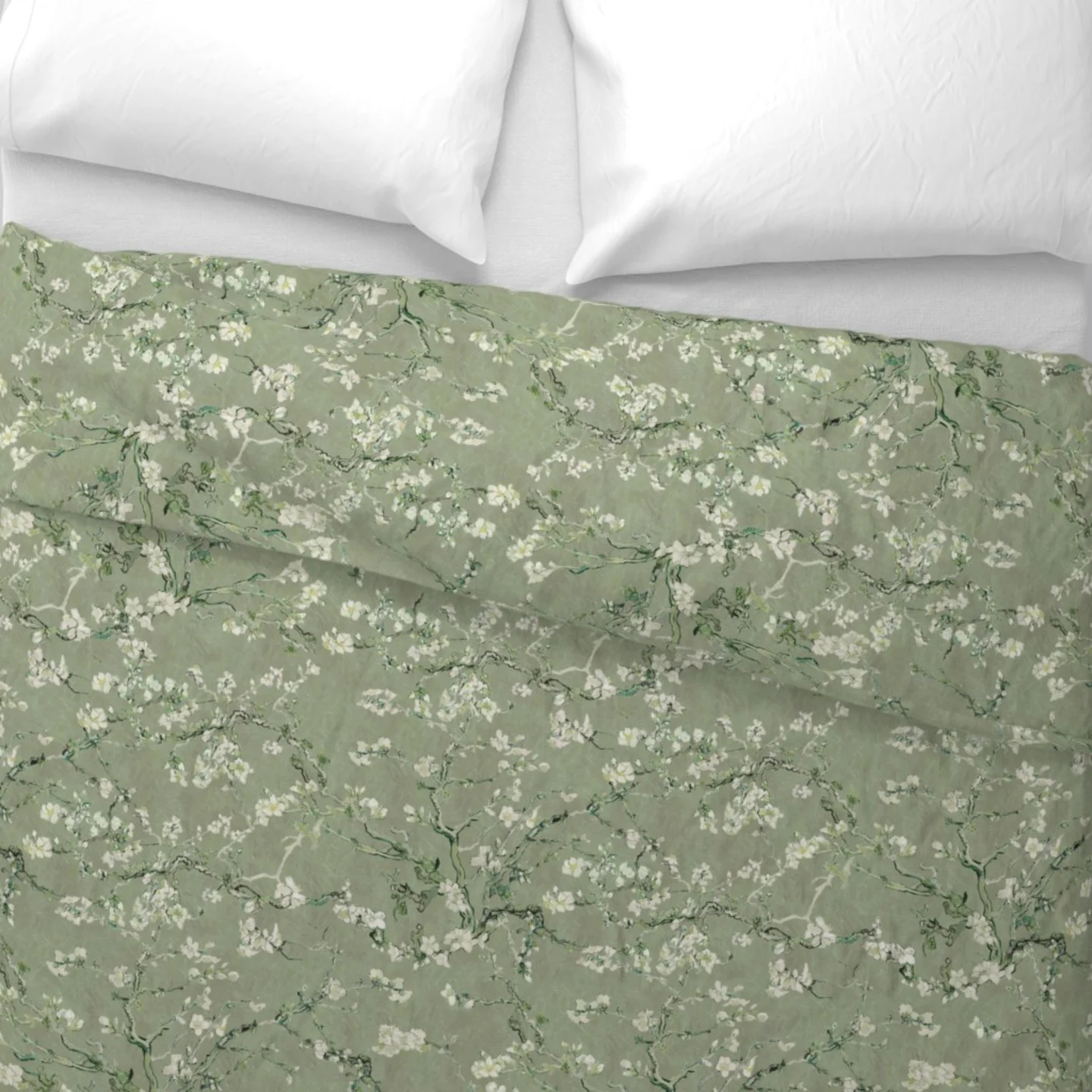 A traditional sage and cream floral striped duvet cover
