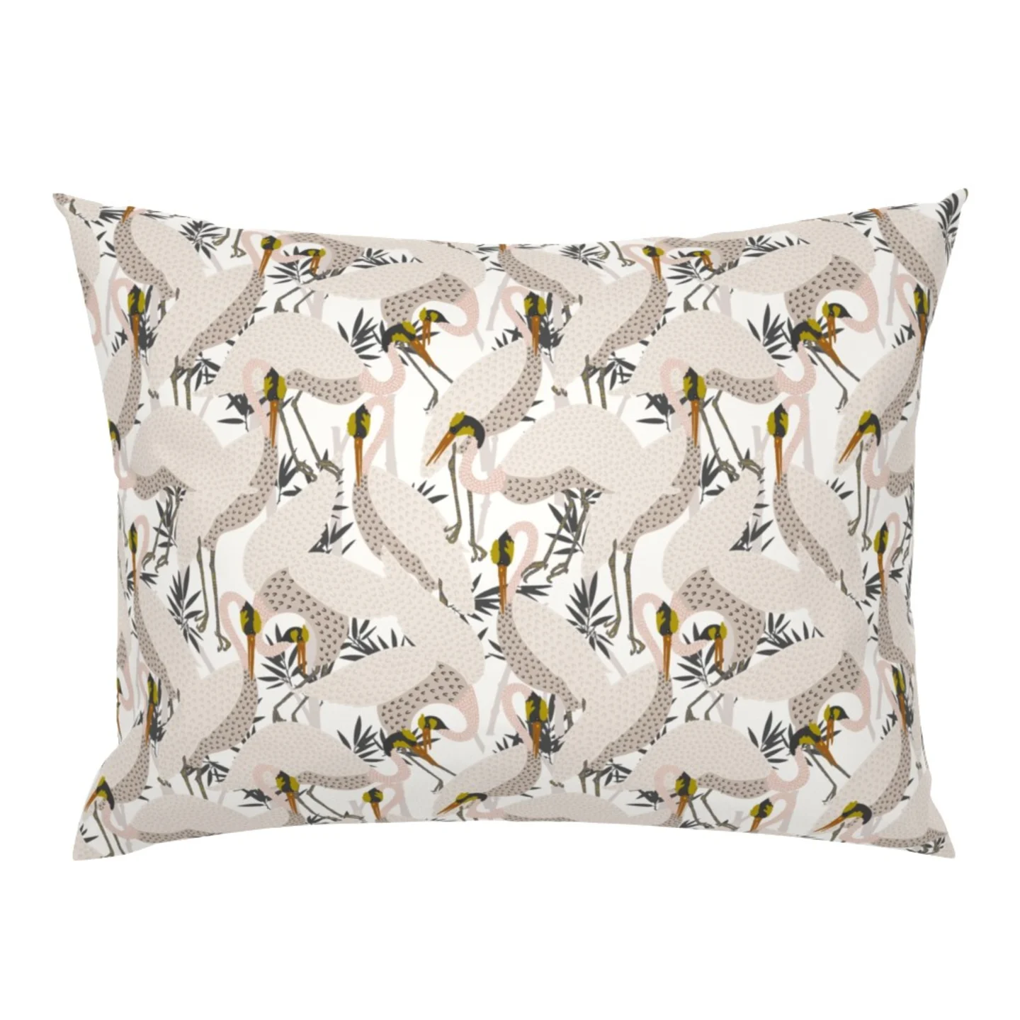 Boho herons in peach on a standard sham