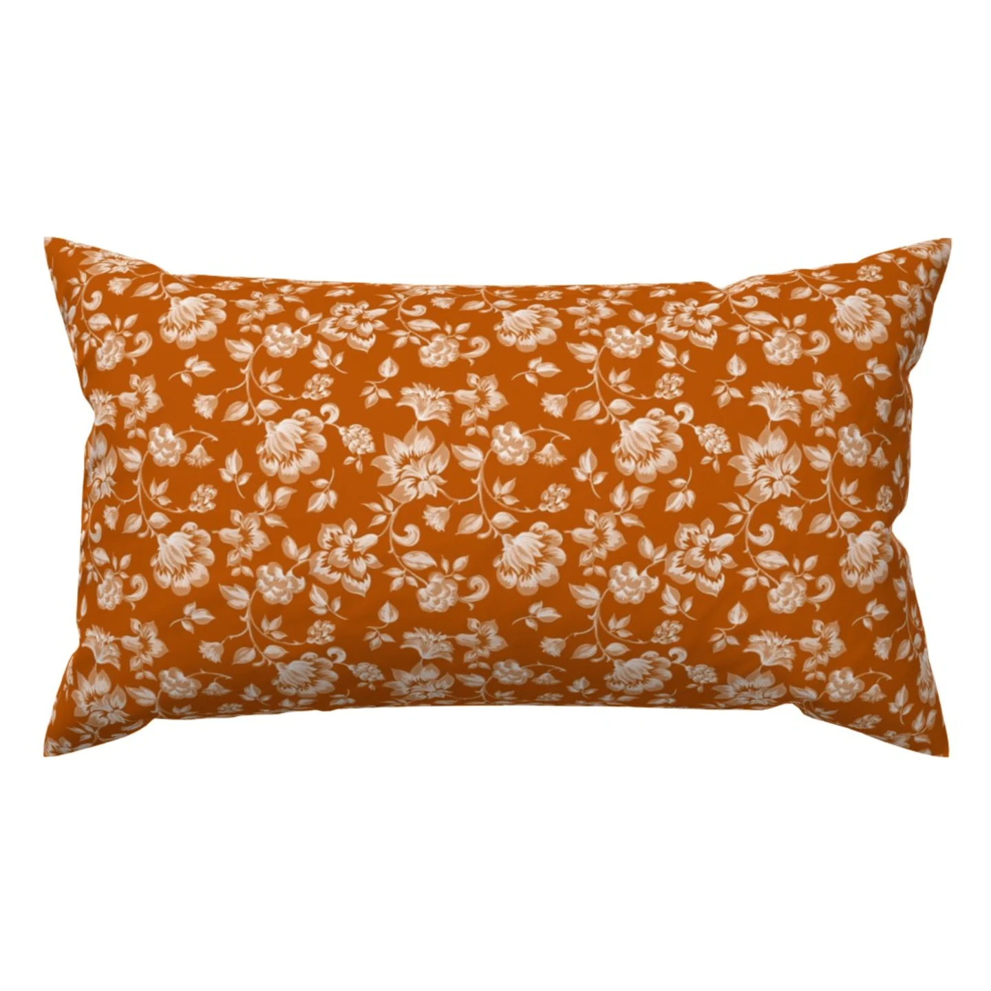 Rustic burnt orange floral boho lumbar throw pilow