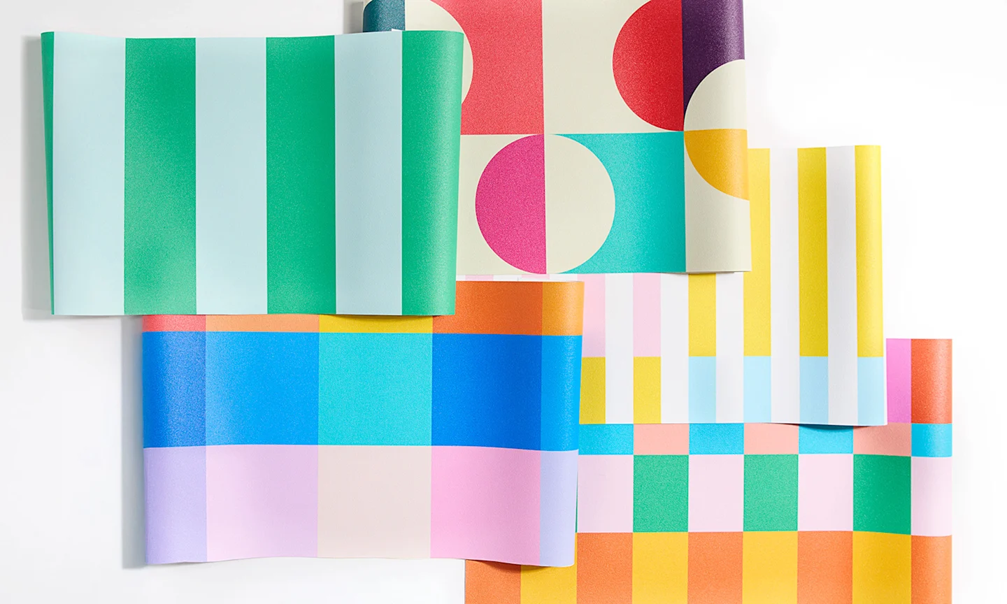 Colorblock swatches of vinyl wallpaper.