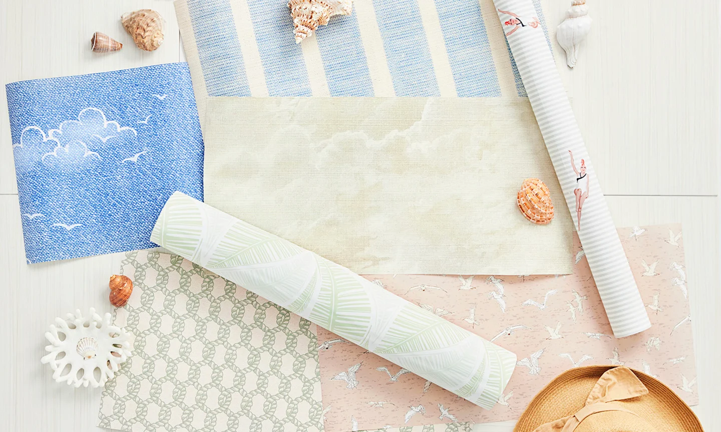 Coastal style wallpaper swatches