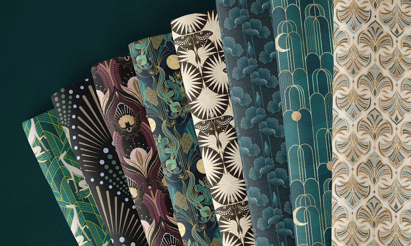 A spread of glamorous art deco fabric