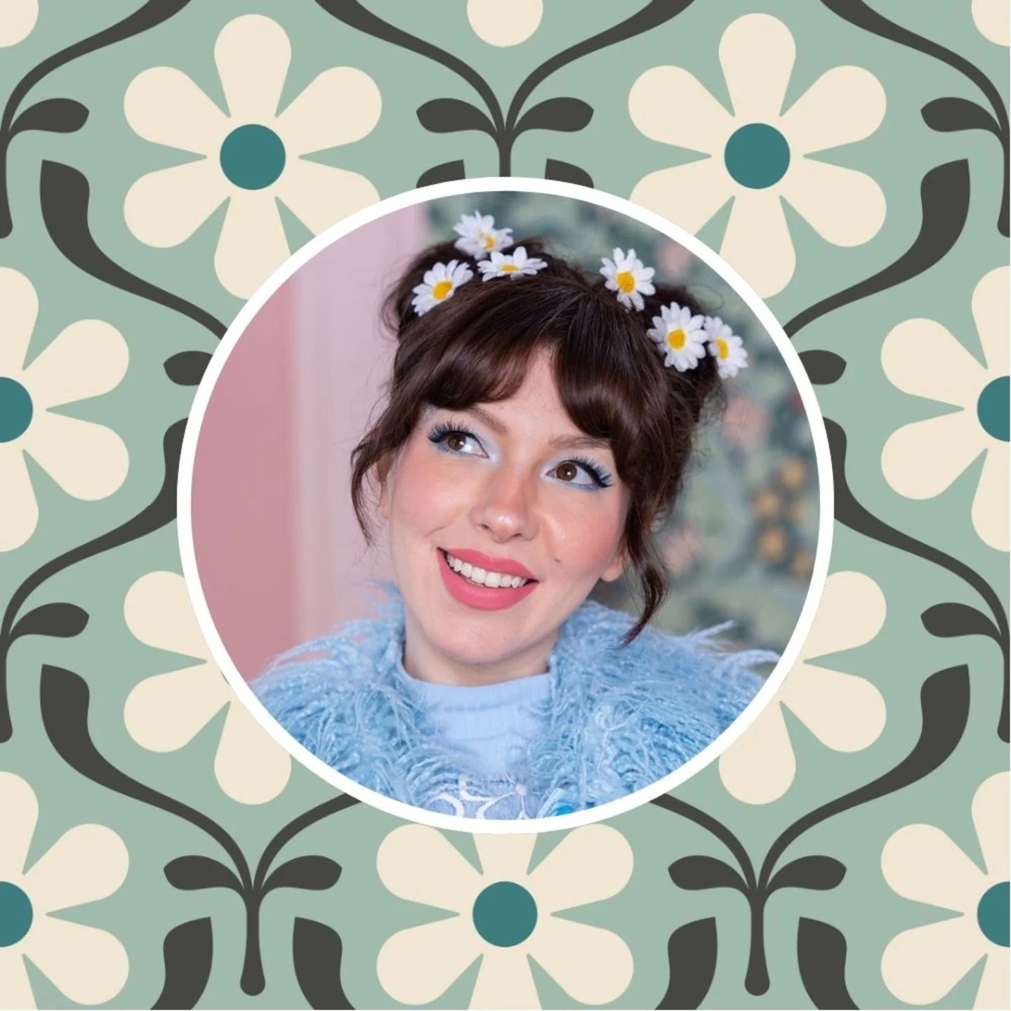 Keiko Lynn in front of one of her favorite Spoonflower designs.