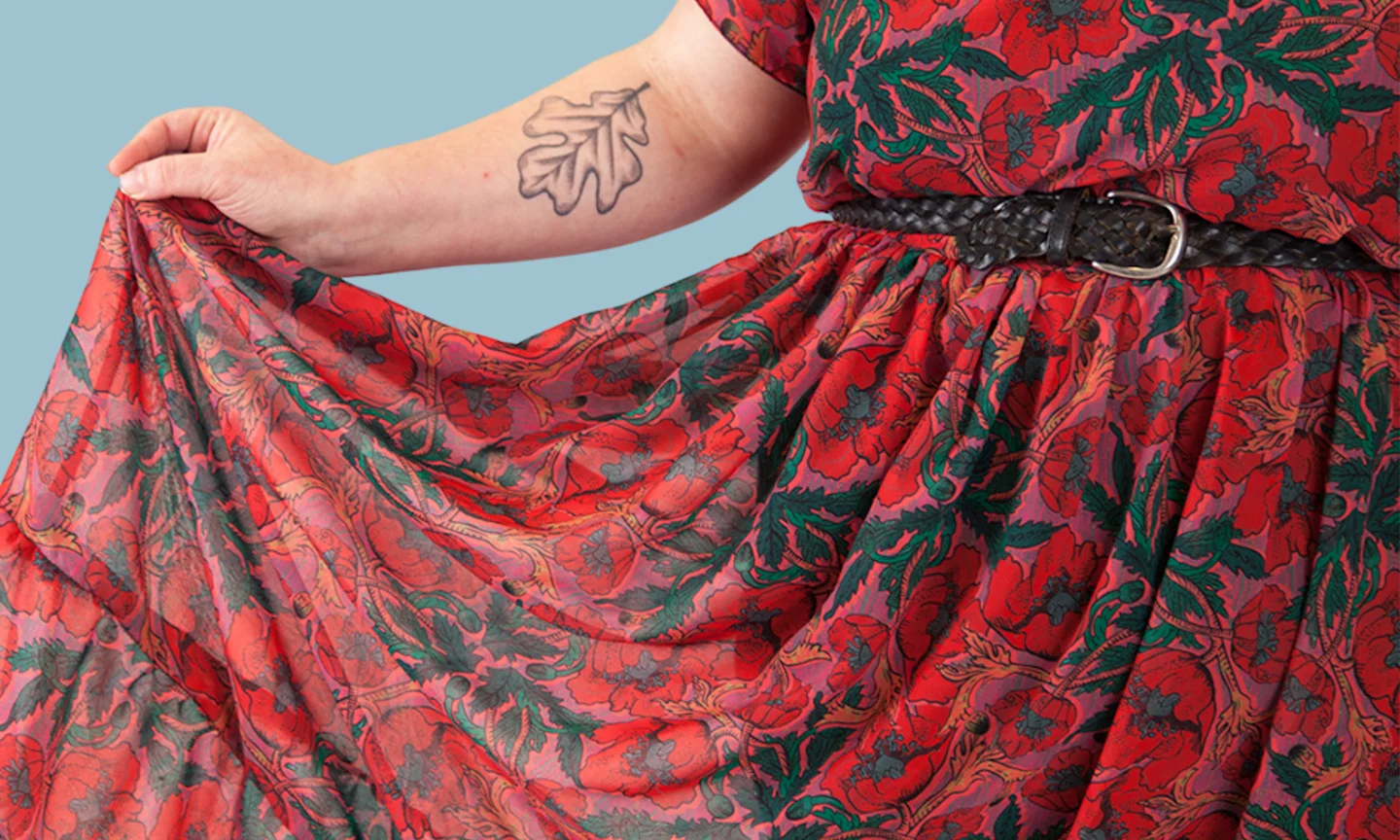 Red floral chiffon dress