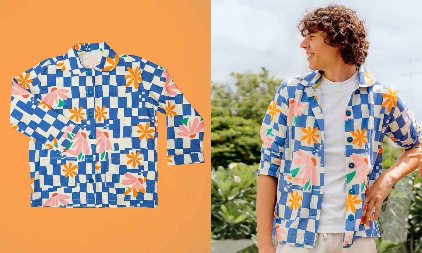 Man wearing jacket made with Essex Linen