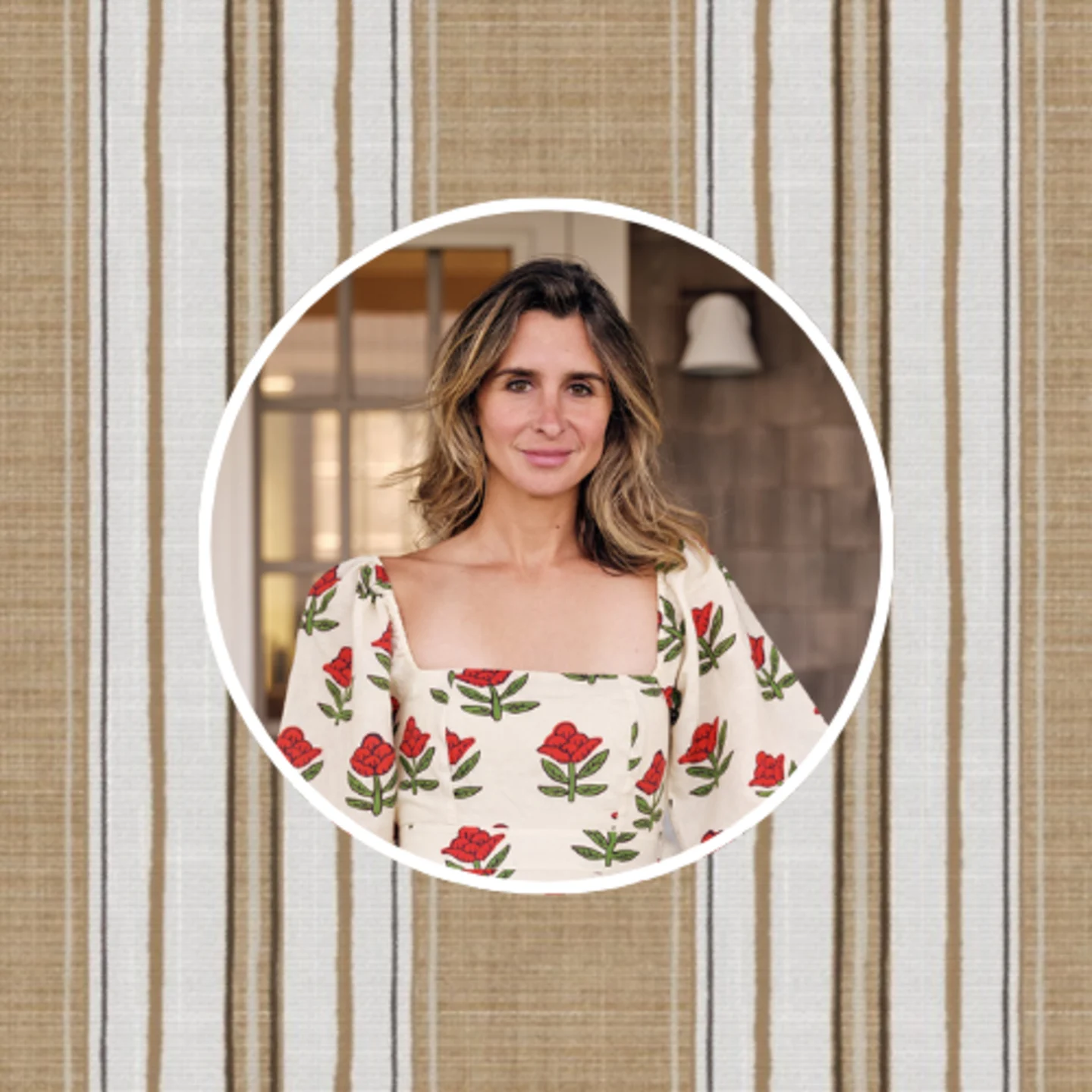 Headshot of Whitney McGregor in front of a tan stripe design.